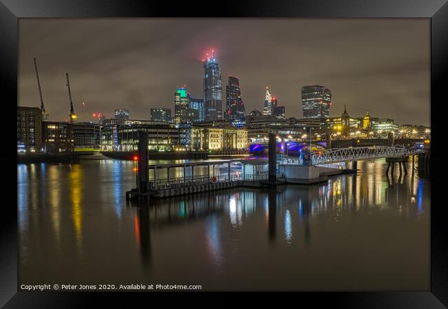 London Skyline at night Framed Print by Peter Jones