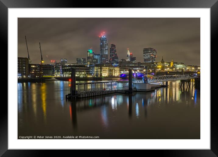 London Skyline at night Framed Mounted Print by Peter Jones