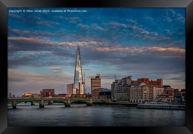 London Shard at Dusk. Framed Print by Peter Jones