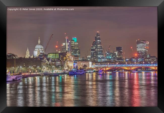 London Cityscape at night. Framed Print by Peter Jones