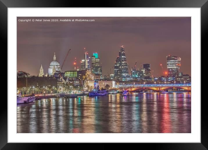 London Cityscape at night. Framed Mounted Print by Peter Jones