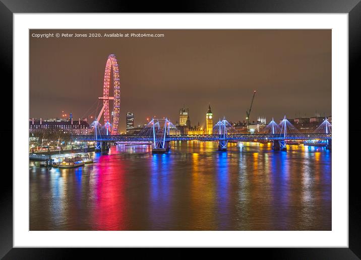London Cityscape at night. Framed Mounted Print by Peter Jones