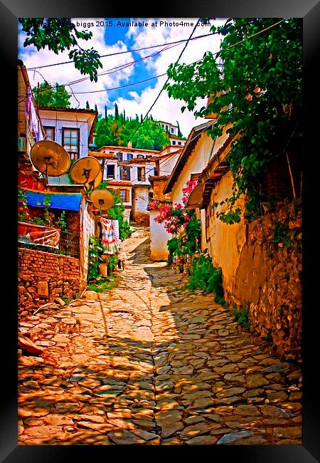 Digital painting of a Turkish village street scene Framed Print by ken biggs