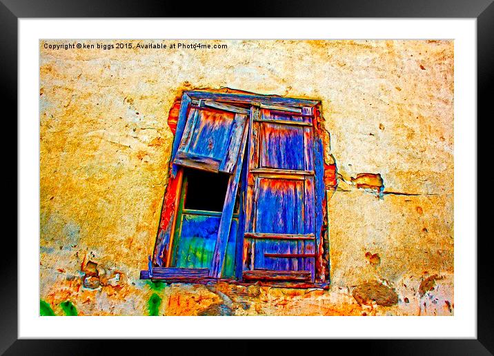 Digital painting of colorful broken wooden window  Framed Mounted Print by ken biggs