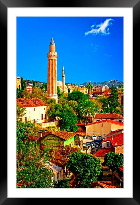 Digital painting, rooftops with mosque in Kaleici, Framed Mounted Print by ken biggs