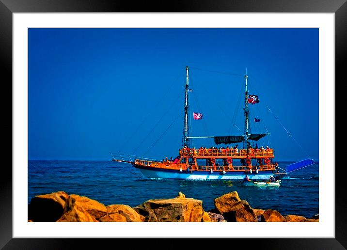 A digitally converted painting of a Turkish gulet  Framed Mounted Print by ken biggs