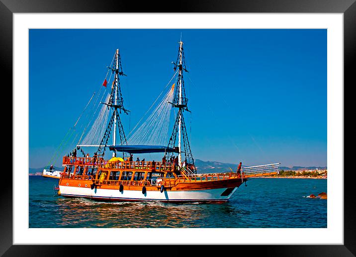 Digital painting of a Turkish Gulet cruise boat Framed Mounted Print by ken biggs