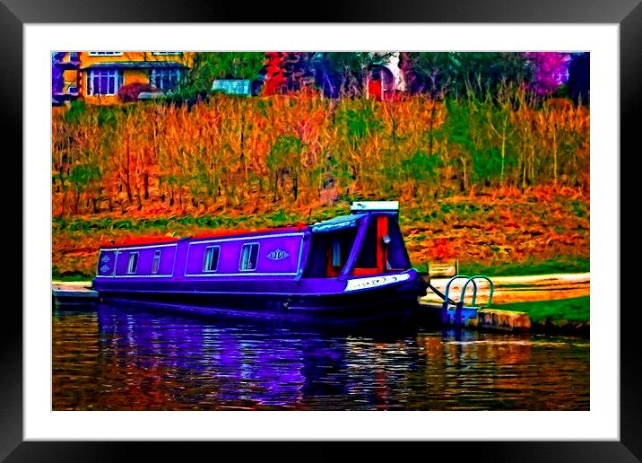 A digitally converted painting of a canal barge in Framed Mounted Print by ken biggs