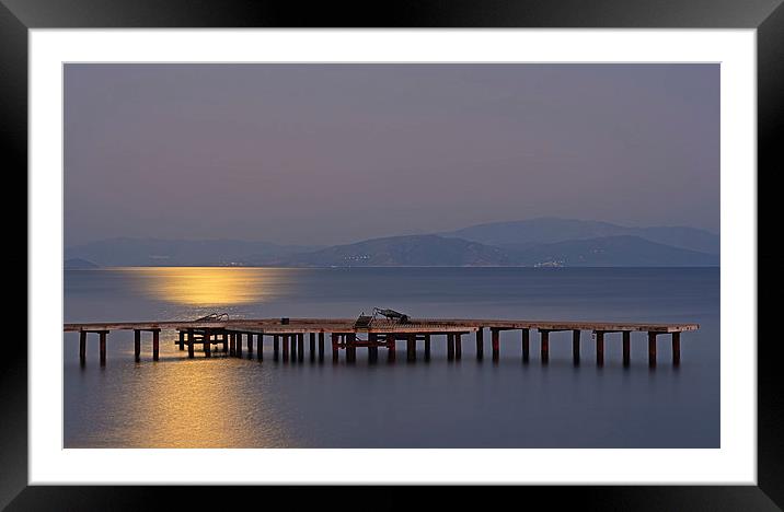 Long exposure on wooden pier with moonlight Framed Mounted Print by ken biggs