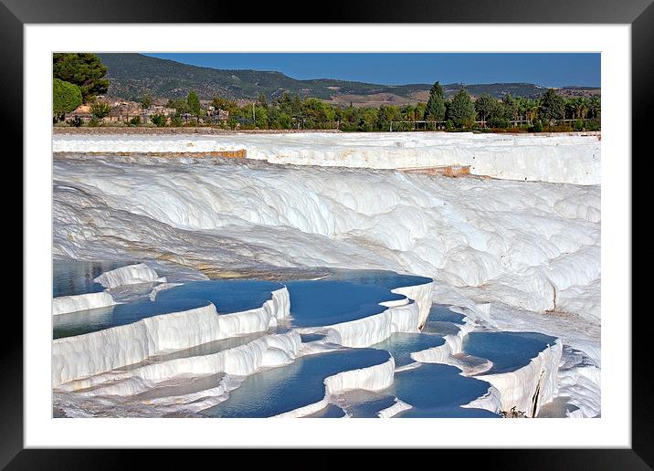 Travetine covered hills and rock pools of Pamukkal Framed Mounted Print by ken biggs