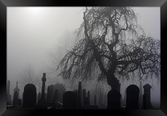 Spooky old cemetery on a foggy day Framed Print by ken biggs