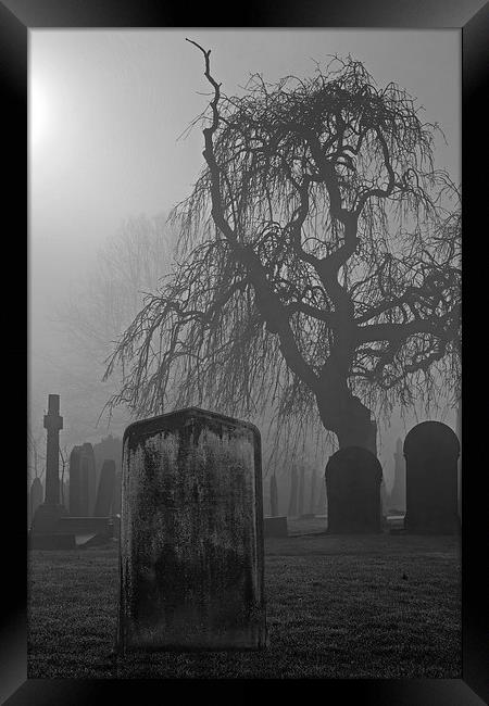 Spooky old cemetery on a foggy day Framed Print by ken biggs