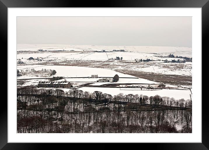 Remote farmland on the snow covered Yorkshire moor Framed Mounted Print by ken biggs