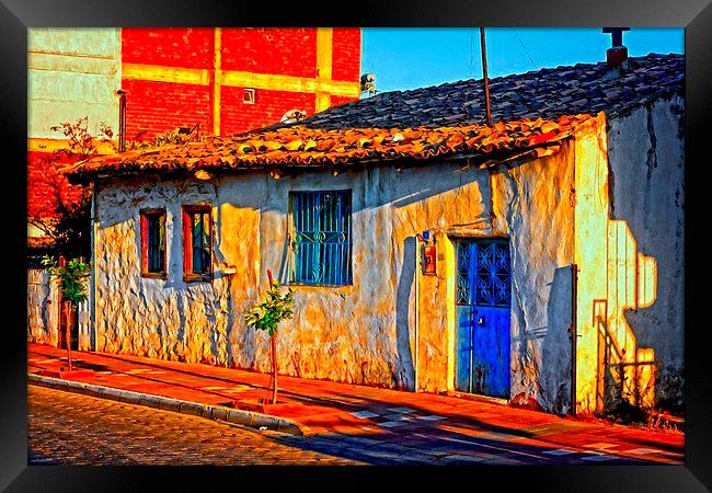 A digitally constructed painting a Turkish village Framed Print by ken biggs