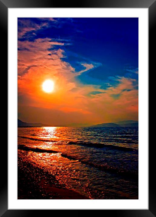 A digitally constructed painting of a sunset by th Framed Mounted Print by ken biggs