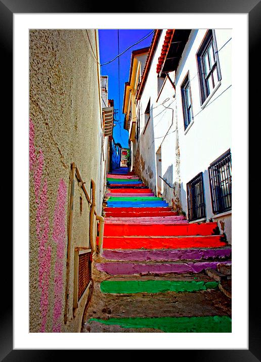 multi colored steps in a Turkish village Framed Mounted Print by ken biggs