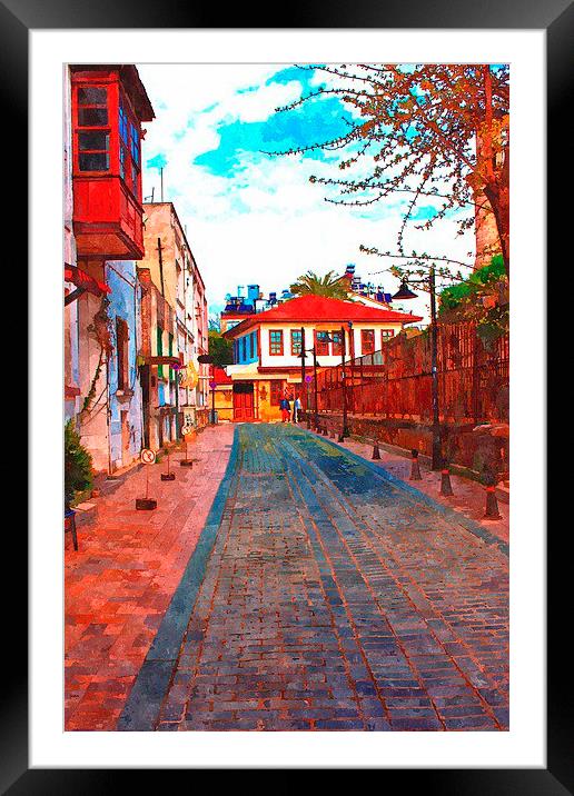 cobbled back streets of Kaleici in Antalya Turkey Framed Mounted Print by ken biggs