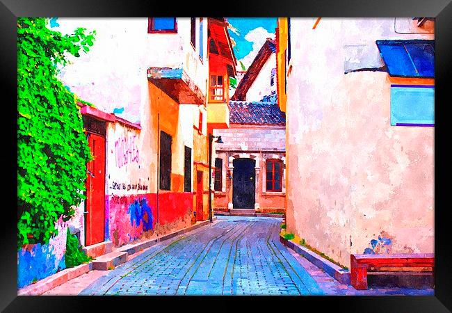 cobbled back streets of Kaleici in Antalya Turkey Framed Print by ken biggs