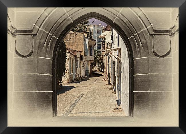 village street through arched doors  Framed Print by ken biggs