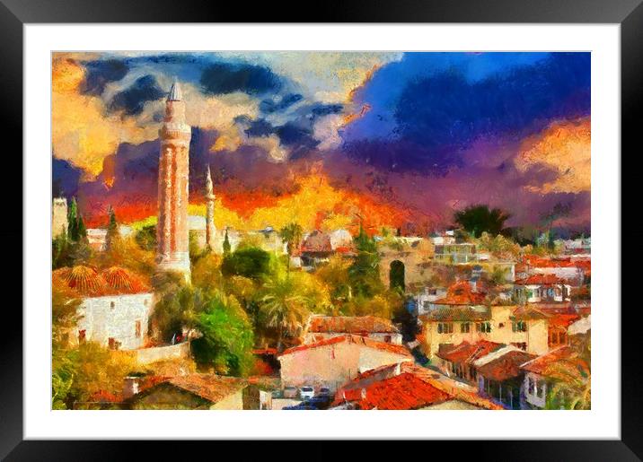 Image in painting style of a View of Kaleici Antal Framed Mounted Print by ken biggs