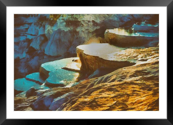 Image in painting style of a View of Pamukkale Tur Framed Mounted Print by ken biggs