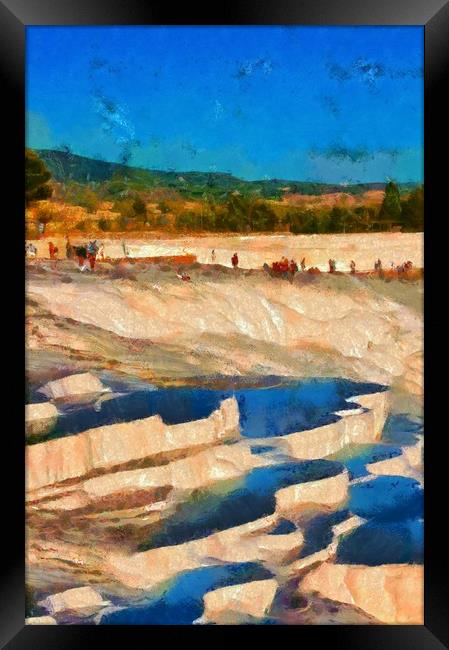 Image in painting style of a View of Pamukkale Tur Framed Print by ken biggs
