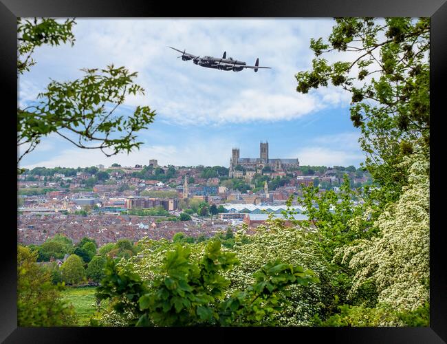 Lancaster Bomber PA474 over Lincoln Framed Print by Andrew Scott