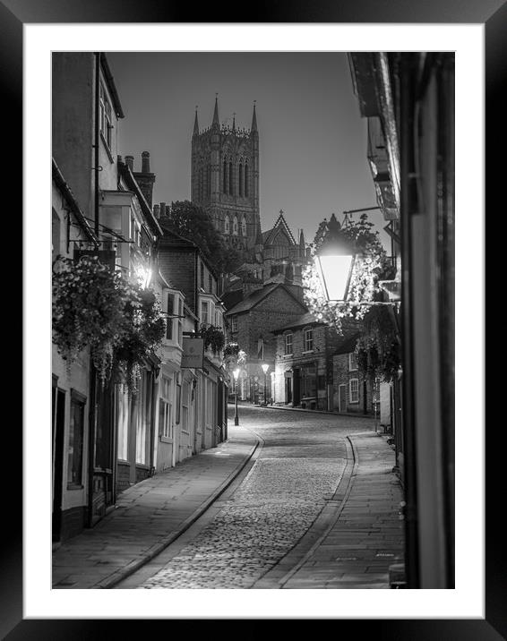 Looking up Steep Hill at night, Lincoln  Framed Mounted Print by Andrew Scott