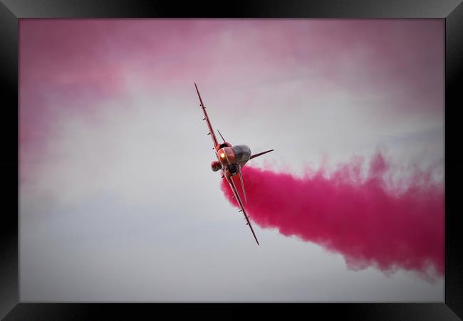 RAF Red Arrow Hawk Jet with smoke on  Framed Print by Andrew Scott