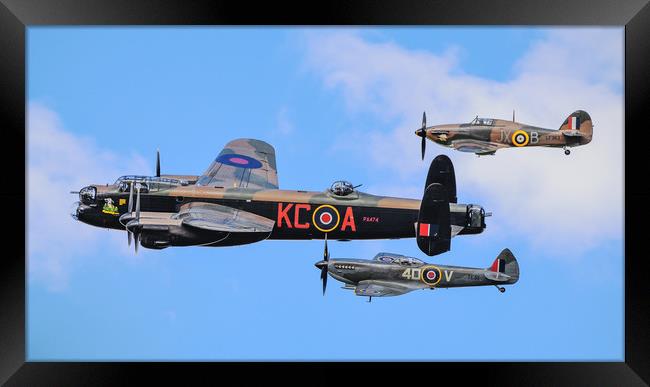 Lancaster Bomber PA474 flanked by BBMF's Hurricane Framed Print by Andrew Scott