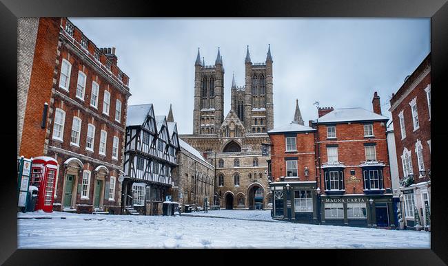 Lincoln Cathedral and a snowy Bailgate Framed Print by Andrew Scott
