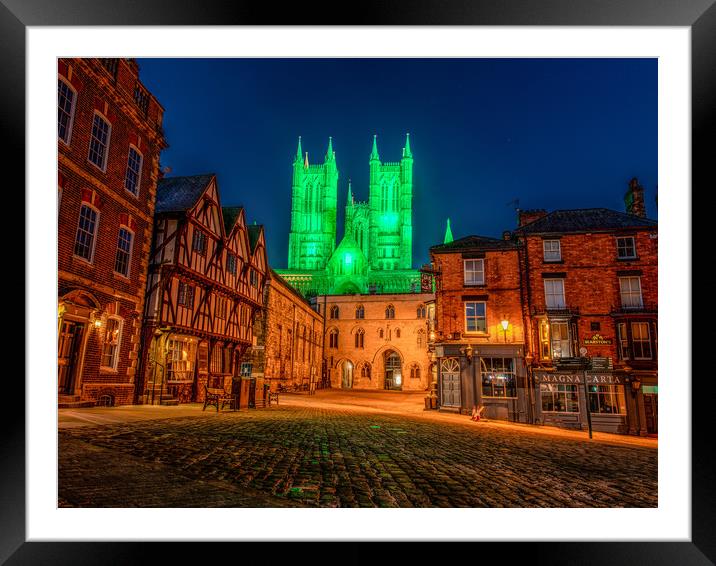 Lincoln Cathedral lit up green Framed Mounted Print by Andrew Scott