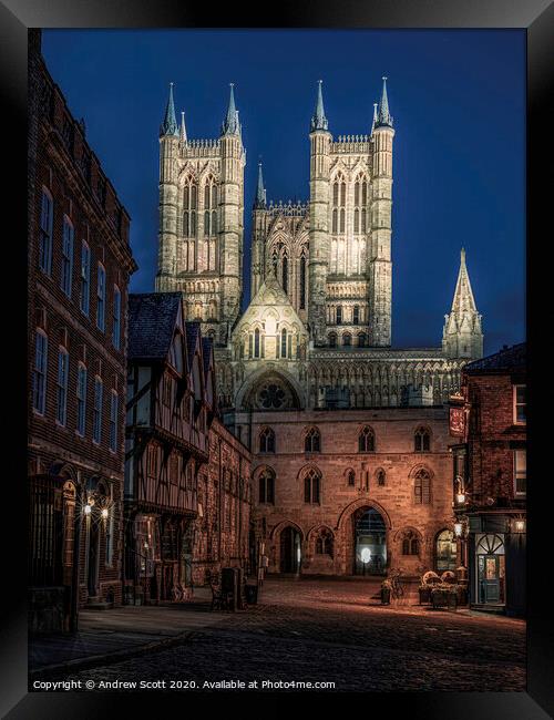 Lincoln Cathedral at night Framed Print by Andrew Scott