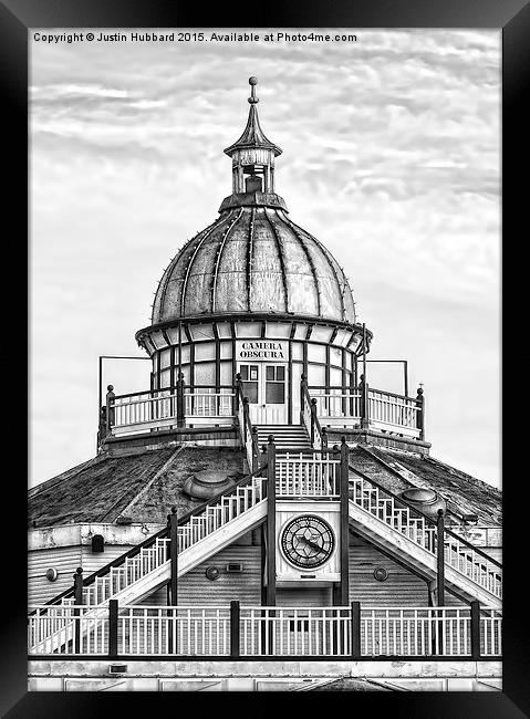  Eastbourne Pier, Camera Obscura (Greyscale) Framed Print by Justin Hubbard