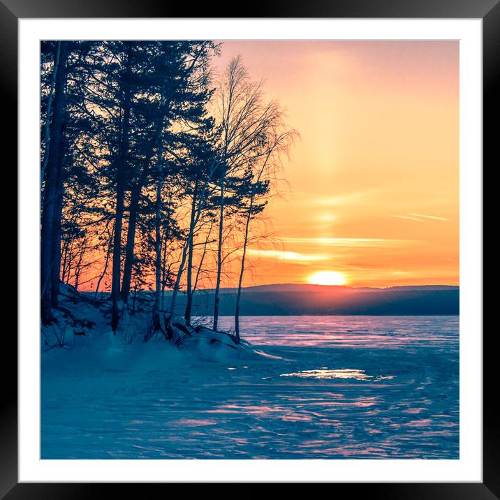  Winter sunset on the forest lake Framed Mounted Print by Svetlana Korneliuk