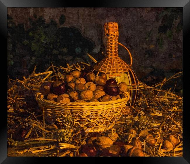  Still-life with nuts and wine Framed Print by Svetlana Korneliuk