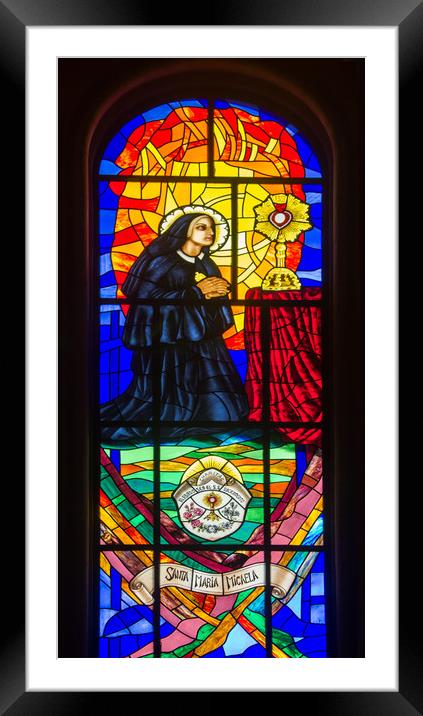 Stained Glass Santa Maria Micaela Framed Mounted Print by Svetlana Korneliuk
