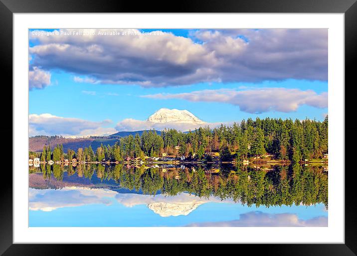Clear Lake and Mount Ranier Framed Mounted Print by Paul Fell