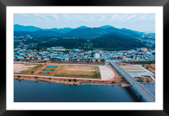 aerial view of yangsan river Framed Mounted Print by Ambir Tolang