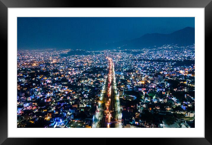 aerial view of kathmandu night cityscape Framed Mounted Print by Ambir Tolang