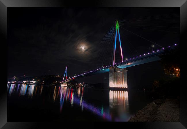  Full Red Moon with Shiny Bridge Framed Print by Ambir Tolang
