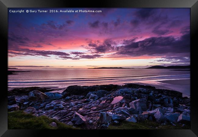 Traigh lar Sunset Isle of Harris Framed Print by Gary Turner
