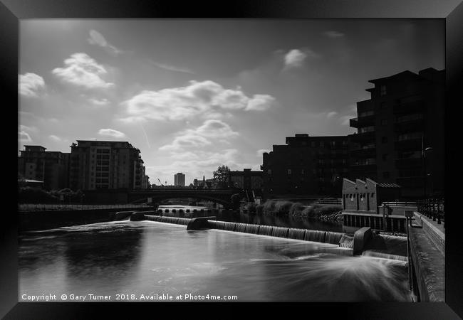 River Aire Weir Framed Print by Gary Turner