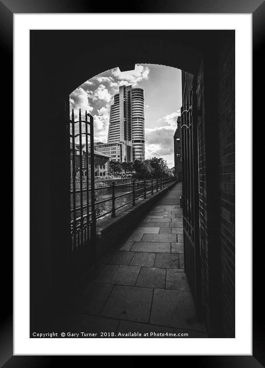 Bridgewater Place through the gates Framed Mounted Print by Gary Turner