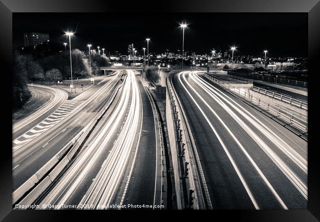 Leeds Motorway Light Trails Framed Print by Gary Turner