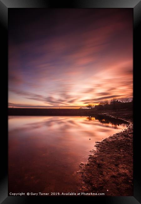 Sunset at Ardsley Reservoir Portrait Framed Print by Gary Turner