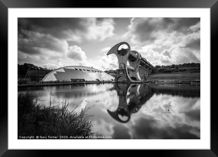 Falkirk Wheel Monochrome Framed Mounted Print by Gary Turner