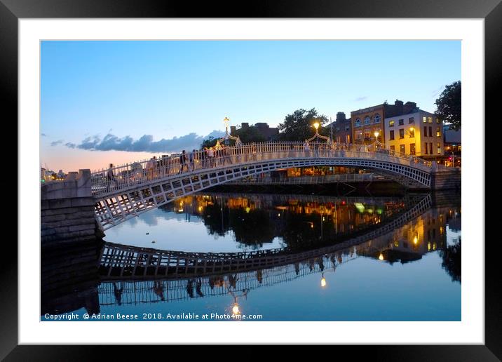 Halfpenny Bridge at dusk Framed Mounted Print by Adrian Beese