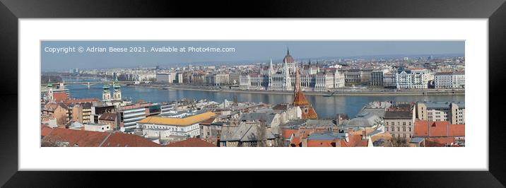 Panoramic picture of Budapest and River Danube Framed Mounted Print by Adrian Beese