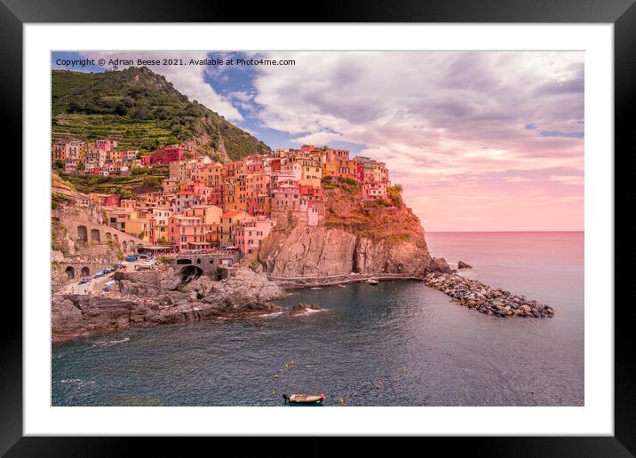 Manarola Cinque Terre evening Framed Mounted Print by Adrian Beese